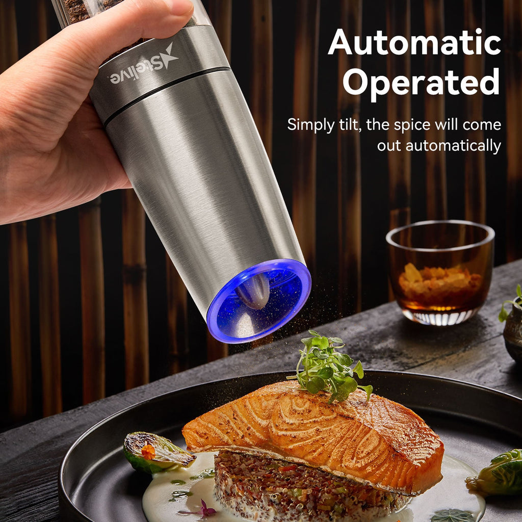 Stelive 2-Piece Auto Salt and Pepper Grinder Set, Auto Salt and Pepper Mills Set, Electric Salt and Pepper Shakers, with Adjustable Coarseness for Seasoning
