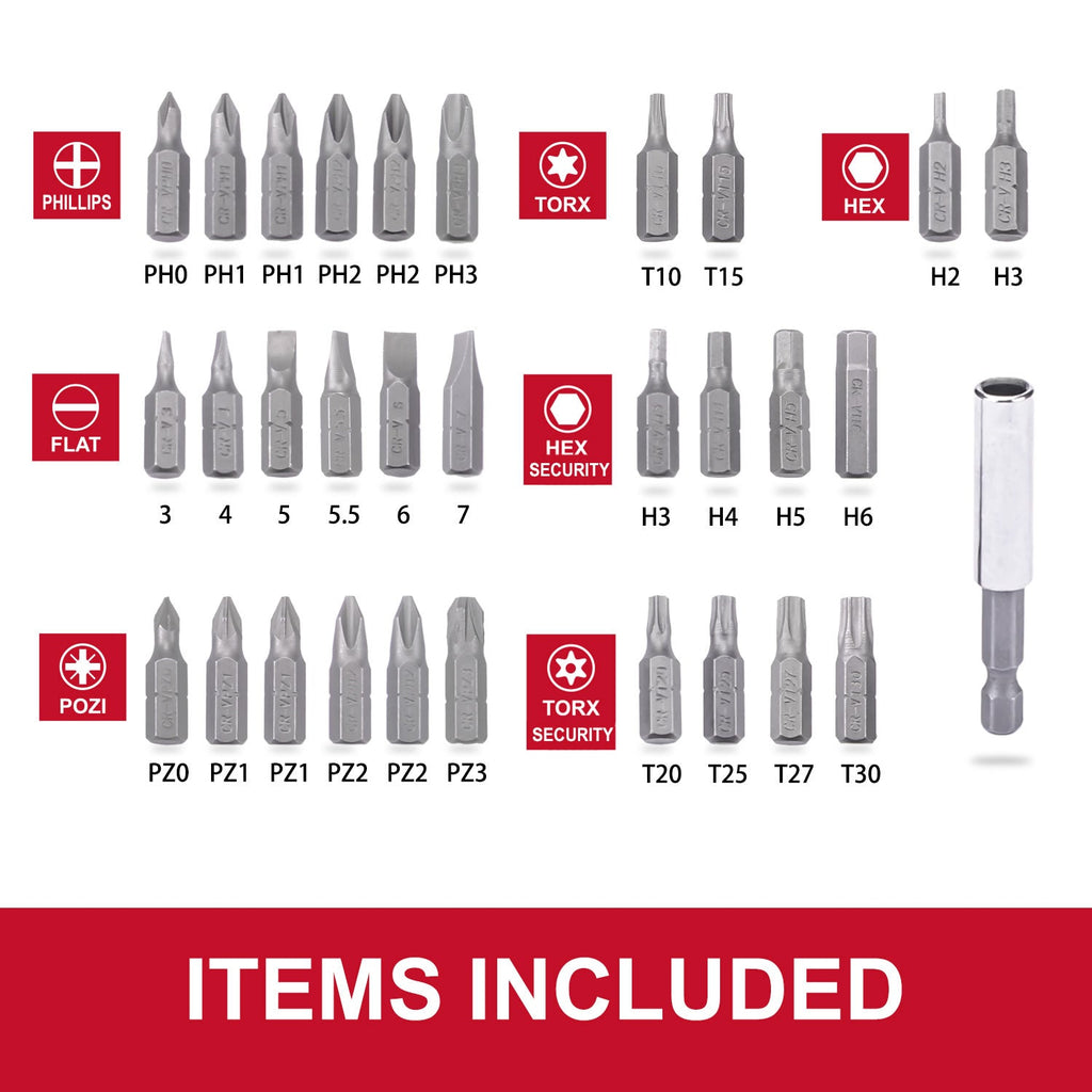 TOPEX 32-Piece CR-V Security Screwdriver Bit Set with Belt Clip Magnetic Driver Kit