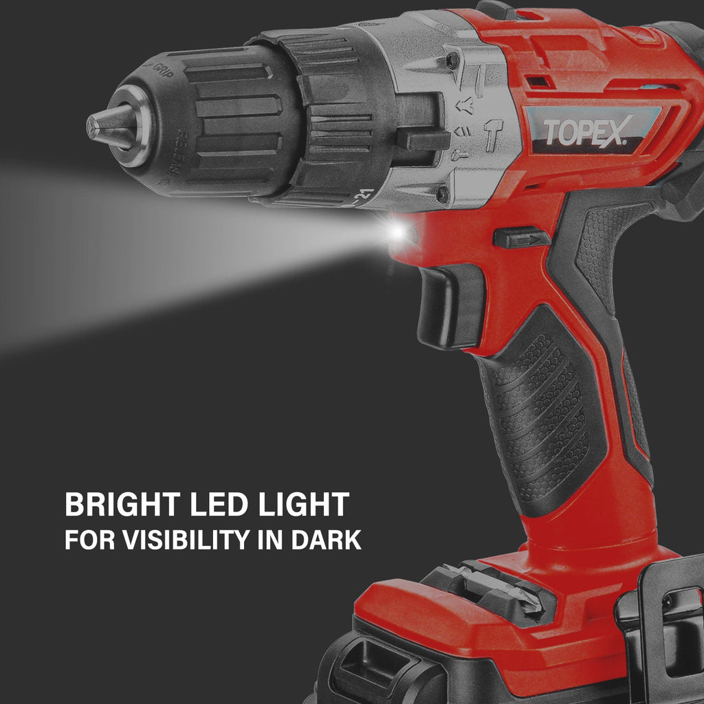 TOPEX 20V Lithium-Ion Cordless Drill Driver Impact Hammer drill w/ Battery Charger