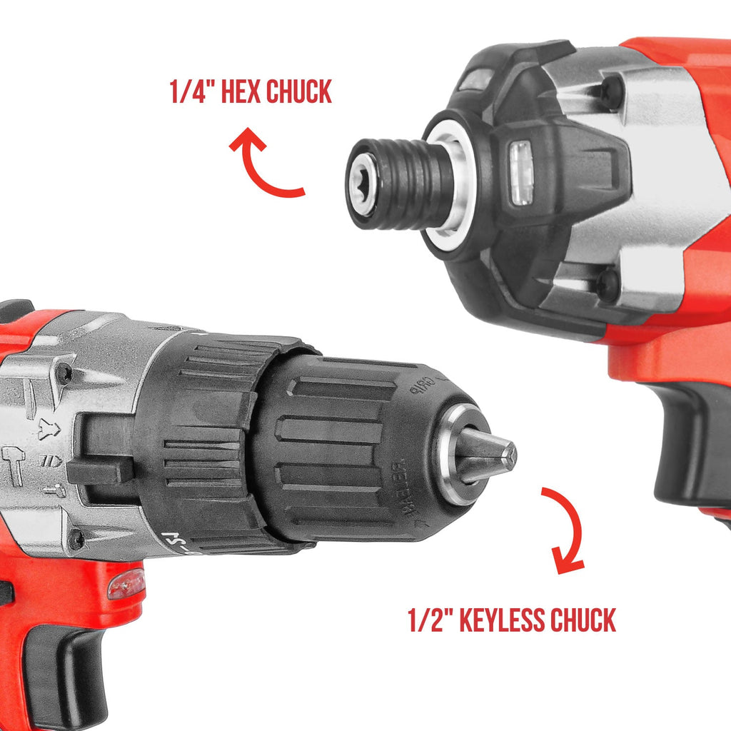 TOPEX 20V Cordless Hammer Drill Impact Driver Power Tool Combo Kit w/ Drill Bits