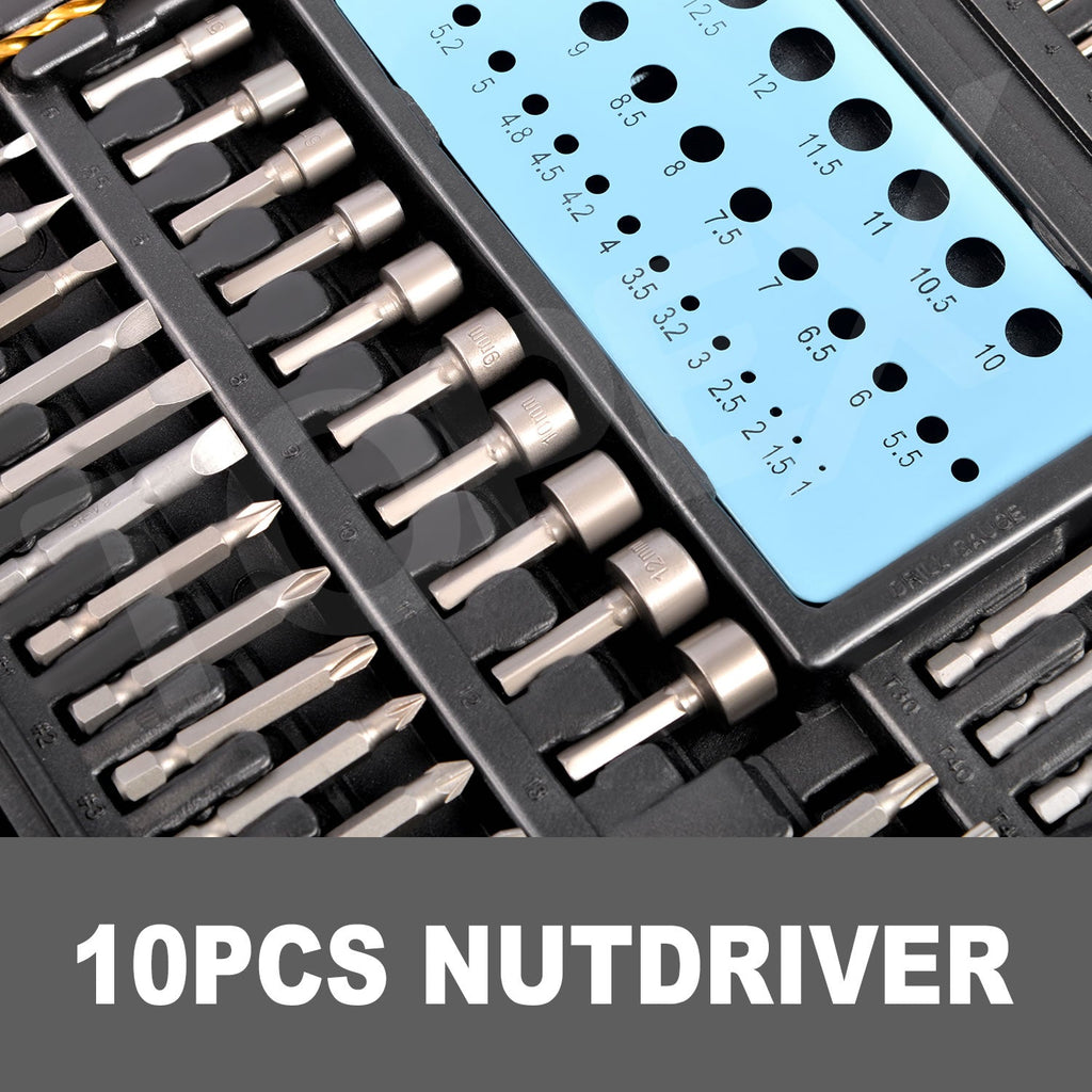 TOPEX 204PC Combination Titanium Drill Bit Set Screw Bits for Metal Wood Masonry