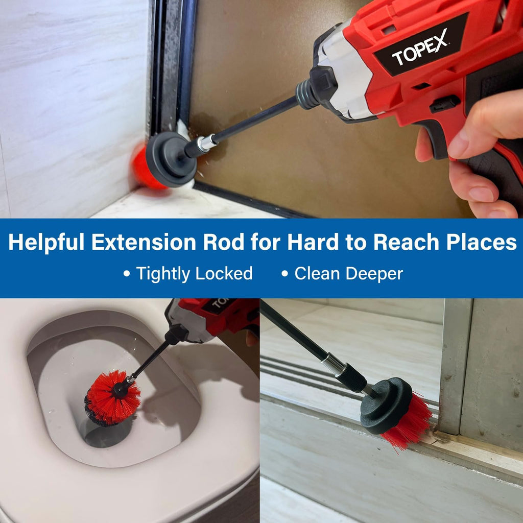 TOPEX 14-Piece Drill Brush Attachment Kit – 2-in-1 Cleaning & Polishing Power Scrubber Set