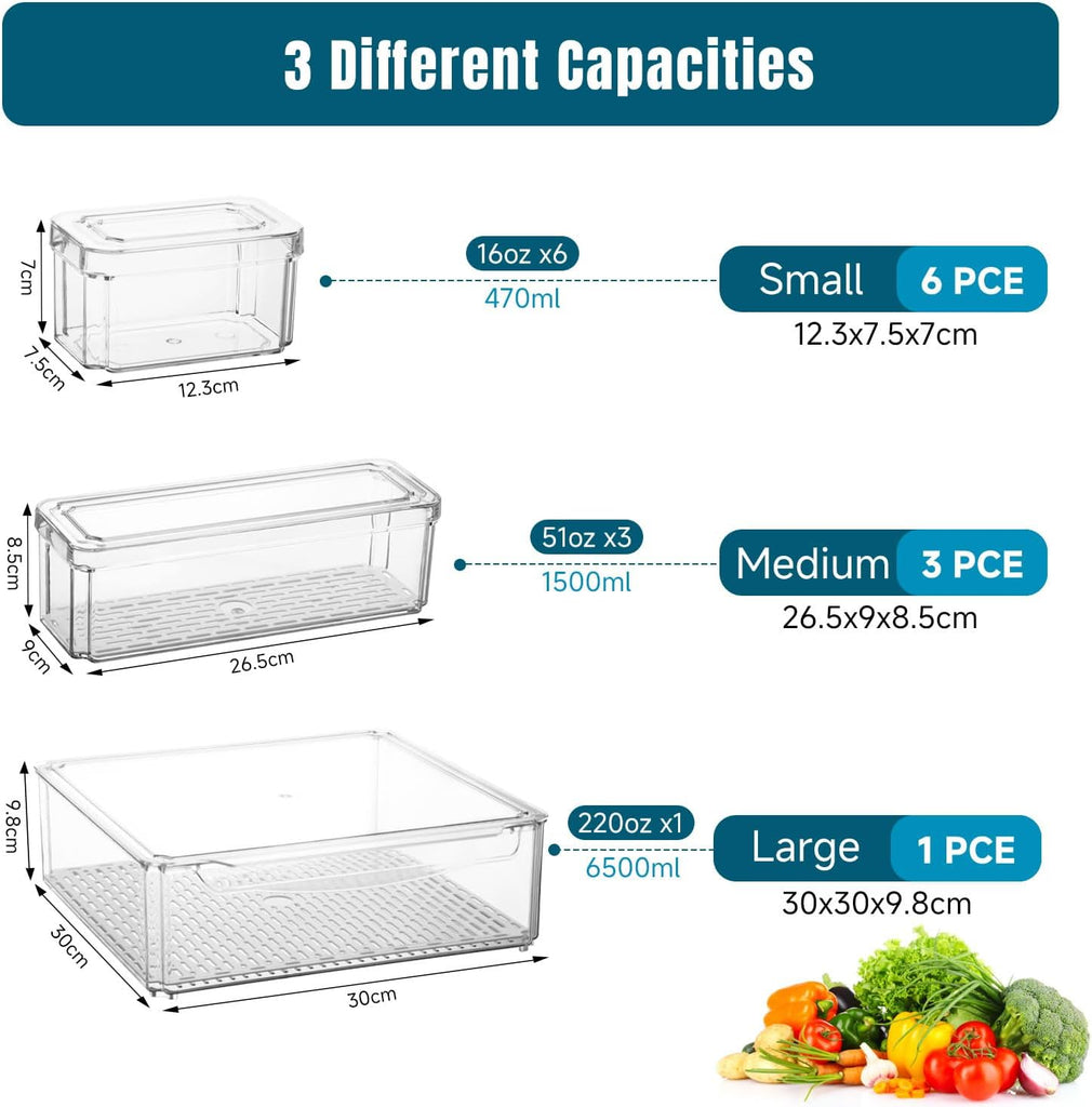 Stelive 10-Piece Stackable Fridge Organizer Bins with Lids – BPA-Free Refrigerator Food Storage Containers