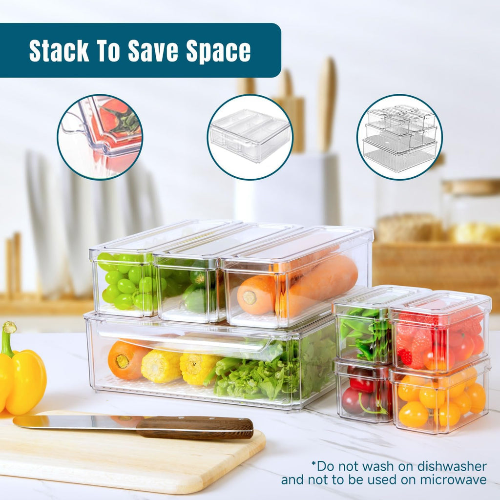 Stelive 10-Piece Stackable Fridge Organizer Bins with Lids – BPA-Free Refrigerator Food Storage Containers