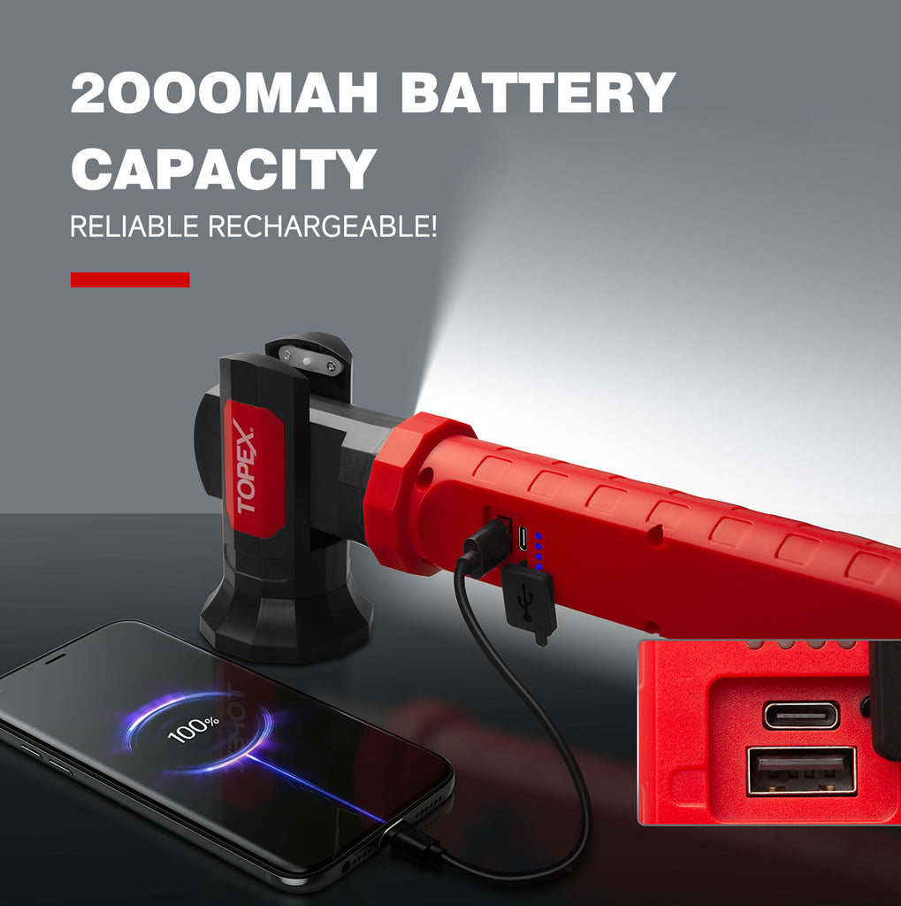 TOPEX 2 x 10W 2000 Lumens Magnetic Rechargeable Work Light with Hook for Car Repair, Garage, Workshop