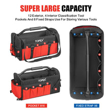 Load image into Gallery viewer, TOPEX 16 Inch Tool Bag, Multi-pocket Tool Organiser, High Bearing Wide Mouth Tool Tote Bag with Adjustable Shoulder Strap, Foldable, Rotatable Steel Handle