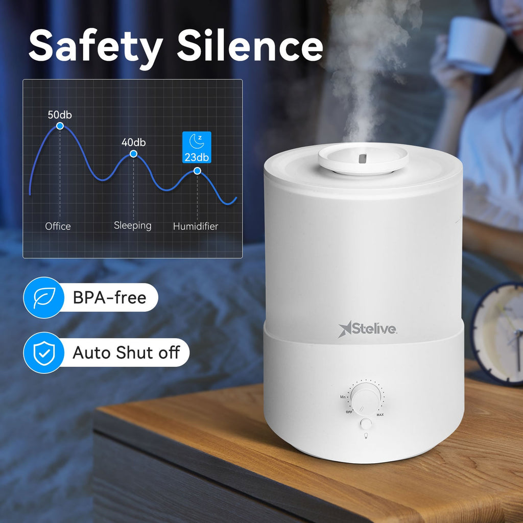 Stelive 2.5L Humidifier for Bedroom Children's Room, Cool Mist Humidifier and Essential Oil Diffuser Combo, Top Fill Humidifier for Baby, Home, Plant