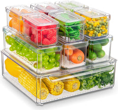 Stelive 10-Piece Stackable Fridge Organizer Bins with Lids – BPA-Free Refrigerator Food Storage Containers