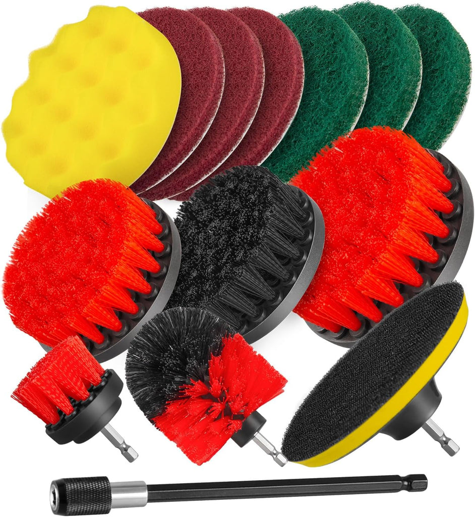 TOPEX 14-Piece Drill Brush Attachment Kit – 2-in-1 Cleaning & Polishing Power Scrubber Set