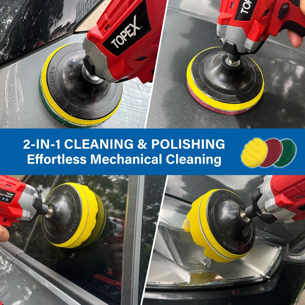 TOPEX 14-Piece Drill Brush Attachment Kit – 2-in-1 Cleaning & Polishing Power Scrubber Set