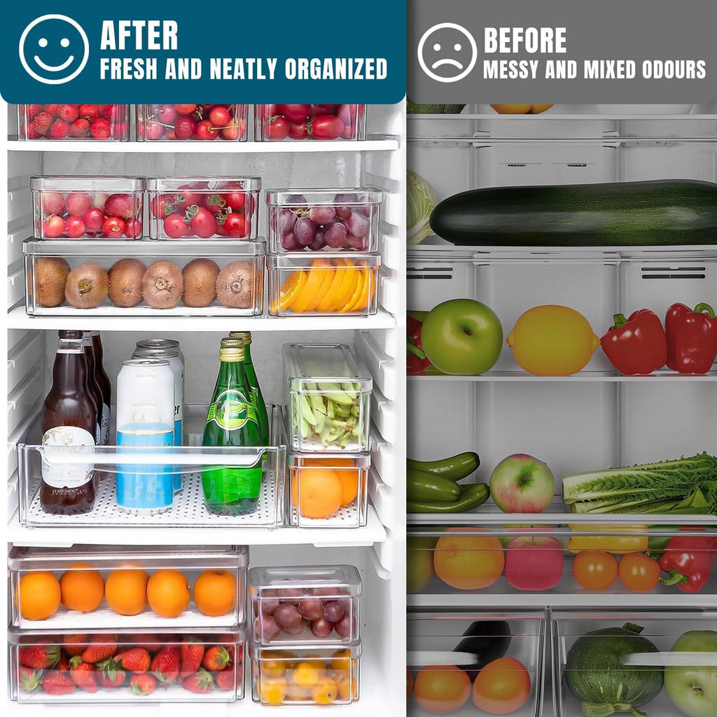 Stelive 10-Piece Stackable Fridge Organizer Bins with Lids – BPA-Free Refrigerator Food Storage Containers