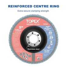 Load image into Gallery viewer, TOPEX 125mm Zirconia Flap Disc, 40/60/80/120 Grit, 10Pack