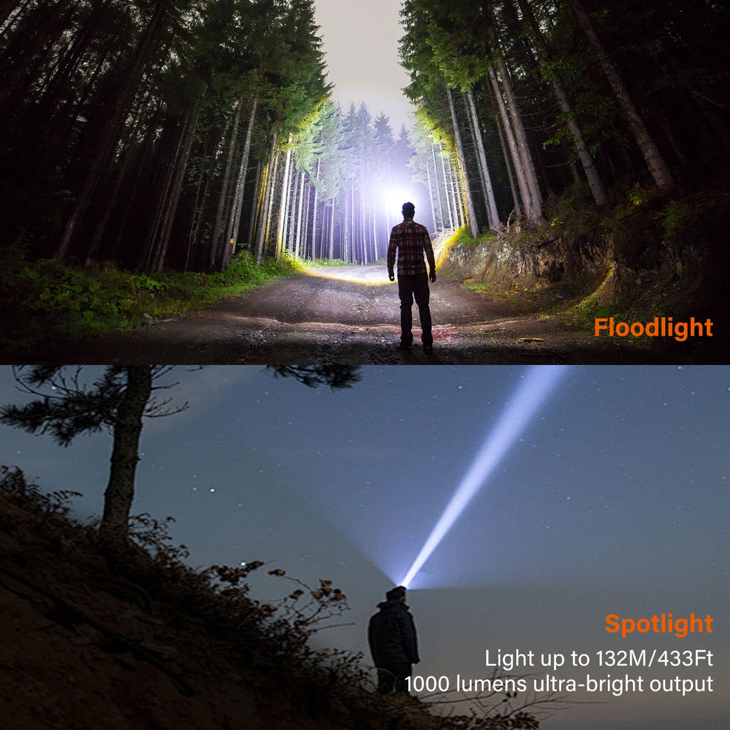 TOPEX Headlamp Rechargeable Head Torch, 1000 Lumens Waterproof LED Headlight with Red Lights, 11 Light Modes, Motion Sensor Control for Camping, Hiking, Outdoor