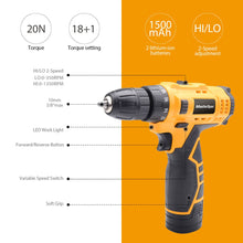 Load image into Gallery viewer, MasterSpec 12V Cordless Drill Driver Screwdriver Accessories W/2 Batteries