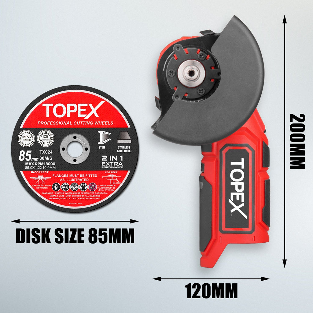 TOPEX 12V Cordless Angle Grinder Skin Only without Battery,with 2 Polishing disc & 1 Wrench for Metal and Wood