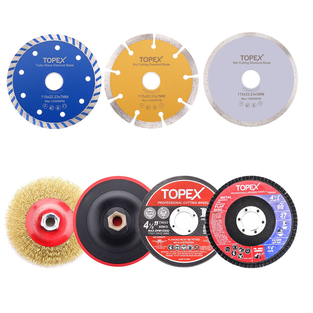 TOPEX 900W 125mm 5'' Angle Grinder w/ 20PCs 115mm Combo Discs Cut Grind Polish