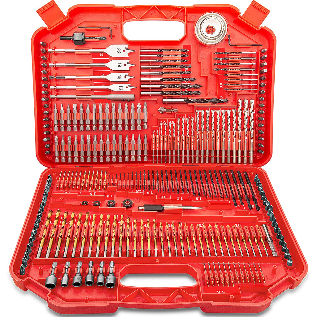TOPEX 246PCs Combination Drill Bit Set Screw Bits Titanium for Metal Wood Masonry